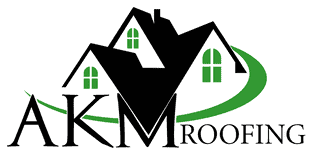 AKM Roofing logo featuring stylized black rooftops with white windows, encircled by a green swoosh. The text 'AKM Roofing' is beneath the rooftops, representing expert roof repair in Sarasota County.
