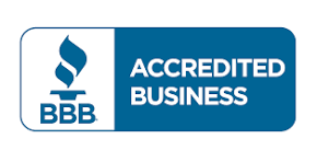 An image of the Better Business Bureau (BBB) Accredited Business logo, perfect for any roofer in Sarasota County. It features the BBB torch symbol on the left and the words "ACCREDITED BUSINESS" in bold white letters on a blue background on the right.